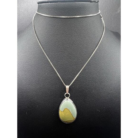 Vintage Blue Green Picture Jasper Sterling Silver Pendant Necklace Chain - Picture 2 of 5